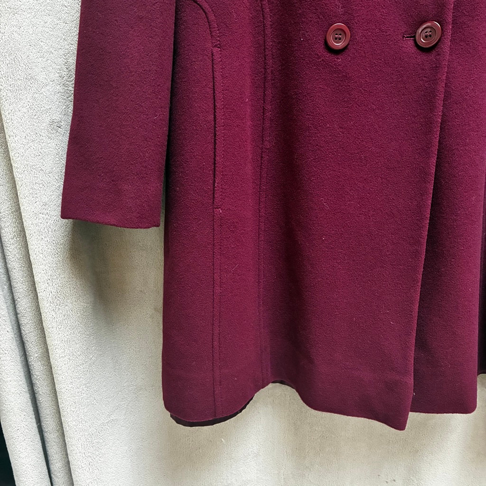 Precis Petite Wool Cashmere Pea Coat Size 14 Burgundy Faux Fur Timeless Winter - Picture 4 of 16